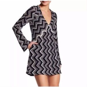 FREE PEOPLE Women's Rhiannon Chevron V-Neck Long Sleeve Sweater Dress Small